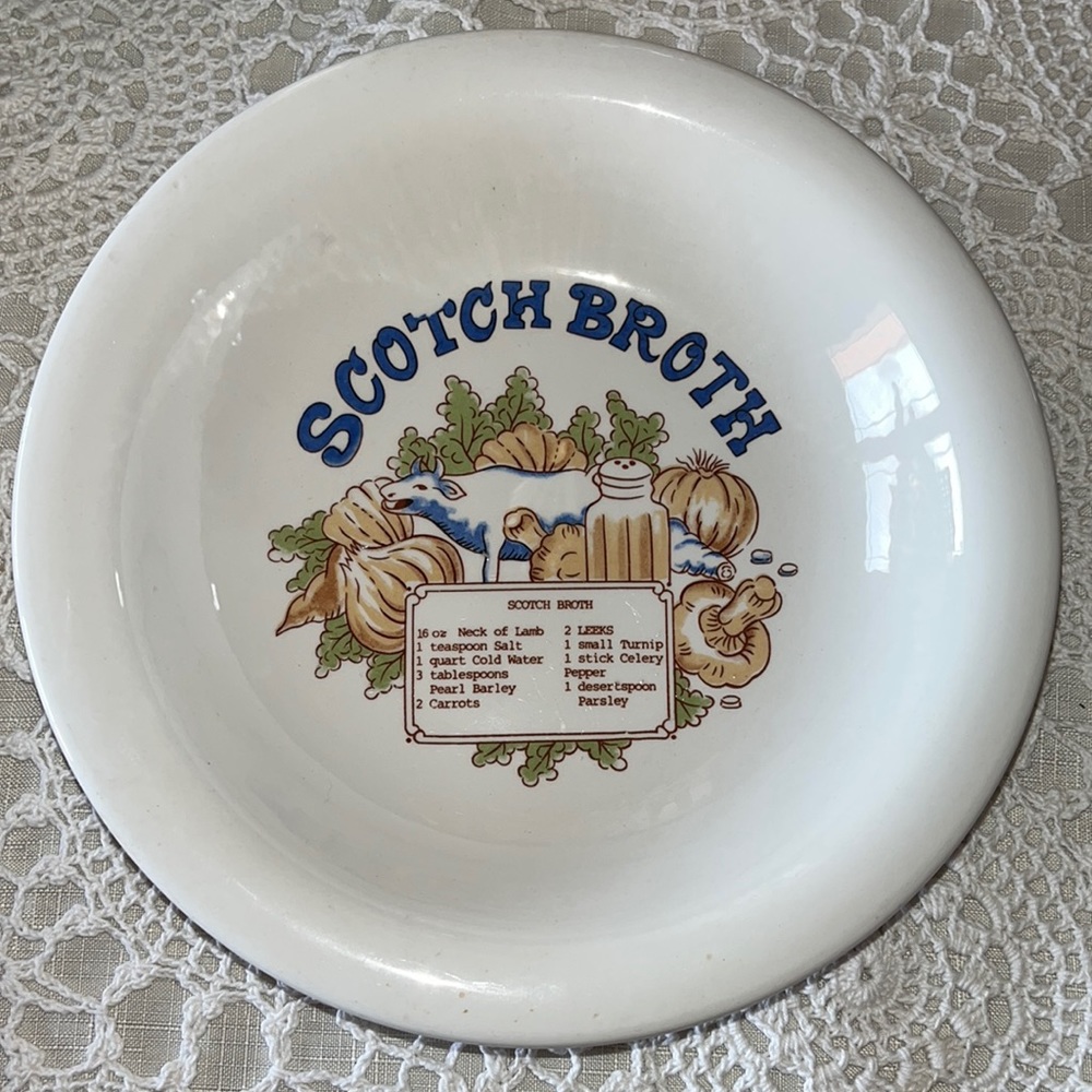 Vintage Scotch Broth soup bowl/dish with recipe